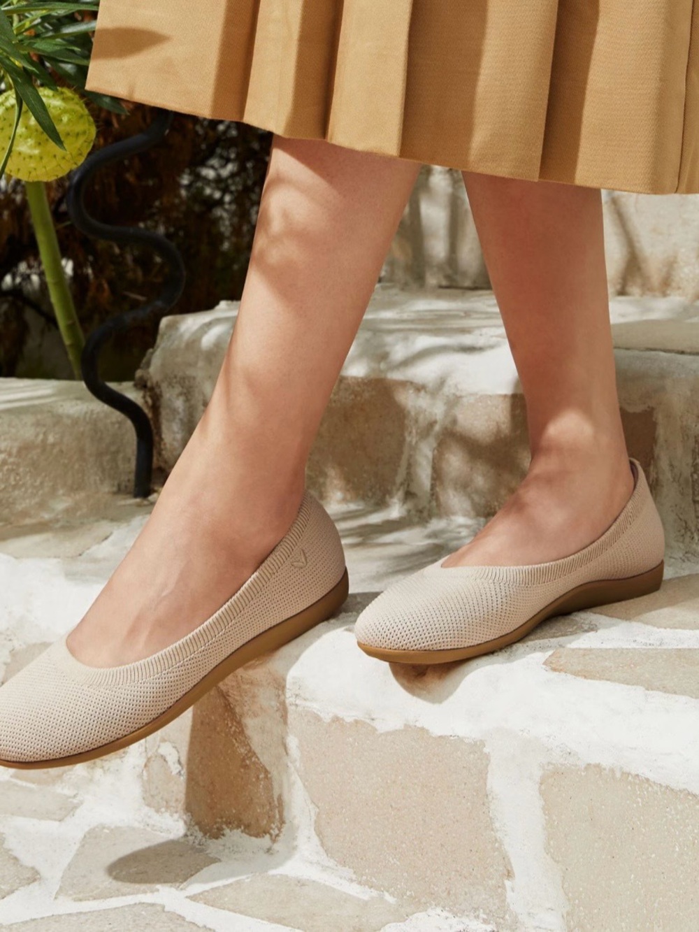 Vivaia Women's Beige Knit Ballet Flat - Comfortable Everyday Shoe